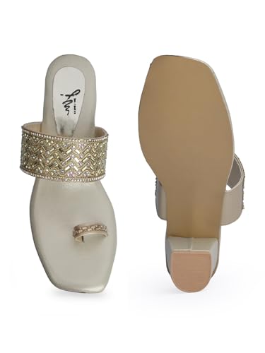 Image of JM LOOKS Women's Embellished Ethnic Heels Sandal with Toe Ring Design Comfortable Lightweight Heels for: Weddings, festive occasions.