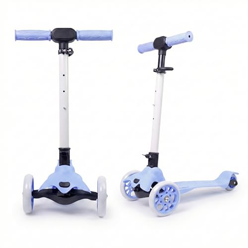 Image of STREETJAM Komiks Kids Kick Scooter for 3-12 Years, Tilt & Turn Safety Lock (1st Time in India), BIS Approved, Lean-to-Steer, Wide Deck, Adjustable Height, Up to 35 kg Load (Neon Blue with Grey)