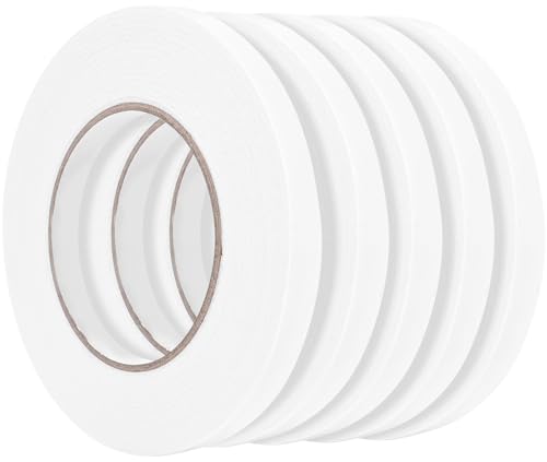 Image of Double Sided Foam Tape 0.39In x 16.5FT 5 Pack, Mounting Tape Heavy Duty, Strong Adhesive Weatherproof Seal Strips for DIY Craft Picture Poster, Car & Gap Filling Mountings, Home Office Decor (White)