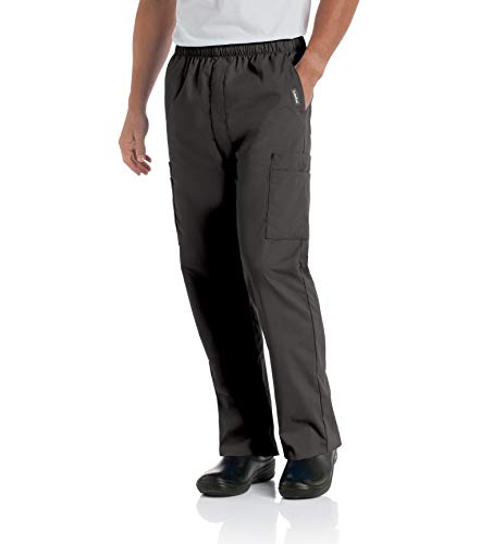 Landau Men's Comfort 7-Pocket Elastic Waist Drawstring Cargo Scrub Pant, Black, X-Large