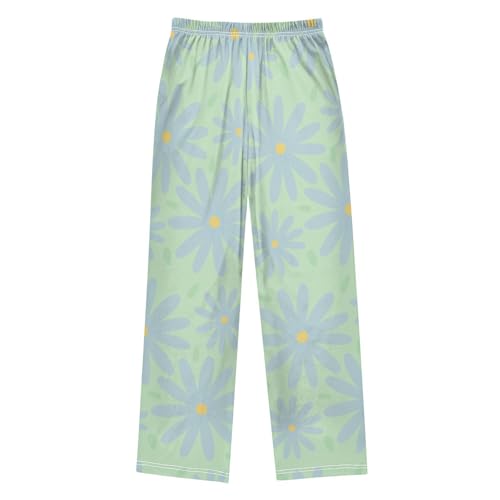 Blue Green Flower Boys Pants Boys Athletic Pants Long Pant for Boywith Pockets Wide-Leg Size 6-14Y2