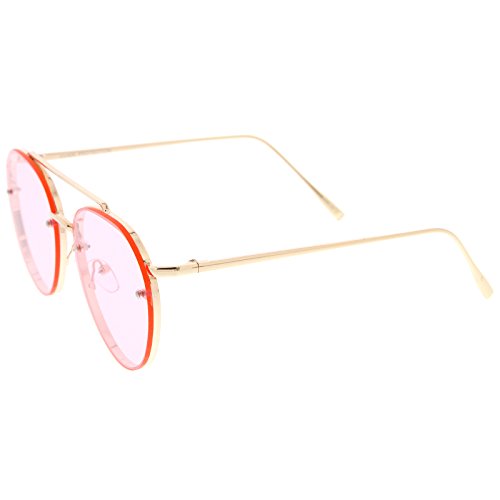 zeroUV Modern Slim Temples Brow Bar Rimless Colored Flat Lens Aviator Sunglasses 59mm3
