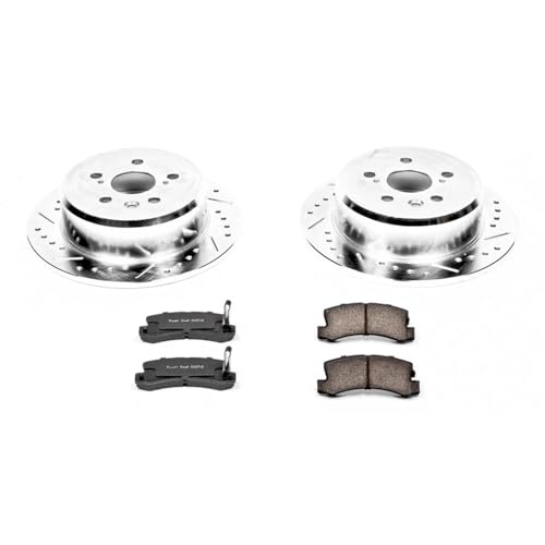 Image of PowerStop Rear Brake Kit for Toyota Celica 1995-99 - Drilled and Slotted Disc Rotors with Carbon-Fiber Ceramic Brake Pads Replacement, K3147