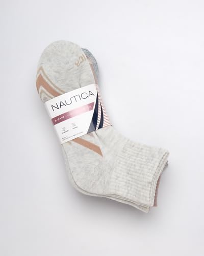 Image of Nautica Womens High Quarter Socks Moisture Wicking Cushioned Socks, 6 Pack | Dri-Motion Moisture Wicking Stretch Fabric, Cushioned Key Areas, Reinforced Heel and Toe, High Quarter Cut, Shoe Size 4-10