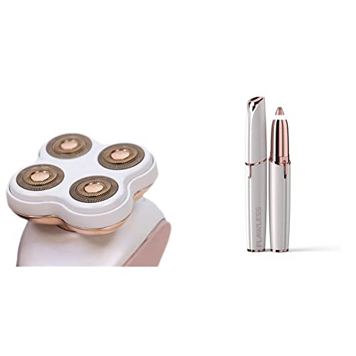 Finishing Touch Flawless Legs, Tête de Remplacement finition trempé or & Brows, Tondeuse de précision Sourcils Nouvelle Génération, Doux et Sans Danger, Blanc + Miroir Cover