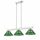 Bailey Street Home 3 Light Billiard with Glass-8 inches Tall and 14 inches Wide-Brushed Nickel Finish-Green Glass Color 372-Bel-4973323