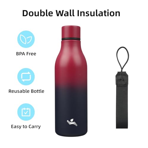 Image of Konokyo 18 oz Insulated Stainless Steel Metal Water Bottle with Strap | BPA-free, leak-proof, dishwasher-safe reusable bottle with strap for gym, school, hiking, outdoor travel & hydration