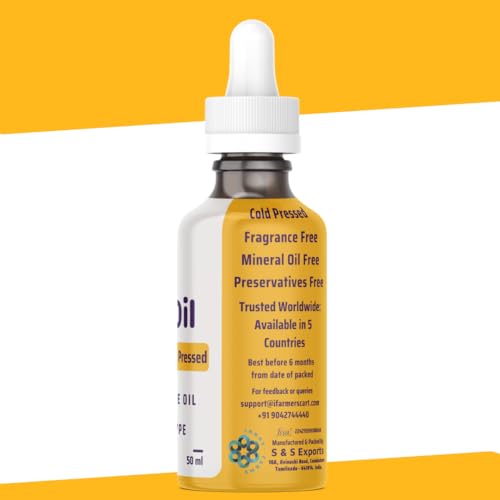 Image of Wood Pressed Castor Oil -50 ML Glass Dropper | Pure Cold-Pressed Arandi Oil | Edible Grade | Hair Growth, Skin Care, Eyelashes, Nails | Native Castor Seeds from Tamil Nadu | 100% Natural by Farmers Society (50 ML)