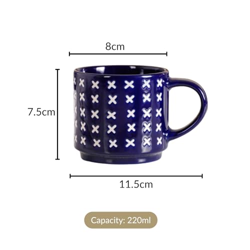 Image of Nestasia Stackable Ceramic Cups Set of 4 (220 ml) | Microwave & Dishwasher Safe Tea & Coffee Mugs with Glossy Finish | Ideal for Gifting (Blue)