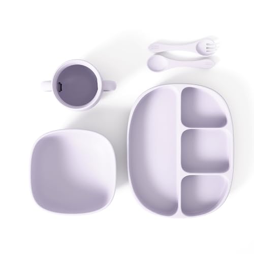 Image of Baby Dinnerware Set by Muqee Peeko in a Sweet Lilac Color including Sets with Suction - Food Grade Silicone (5 Piece Set)