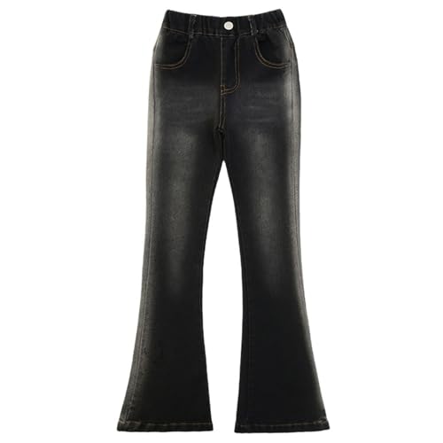 YiZYiF Kids Girls Ruffle Flare Pants Vintage Jeans Stretch Fitted Bell Bottoms Elastic Waist Denim Pants3
