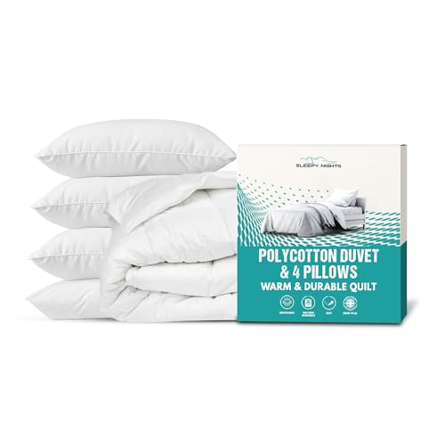SleepyNigths 13.5 Tog Polycotton Duvet with 4 Bounce Back Pillows Warm & Durable Quilt Hypoallergenic - Double
