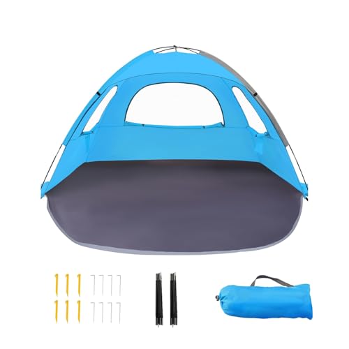 Outterra Beach Tent for 3-4 People, UPF50+ Sun Shelter with Breathable 3-Way Ventilation, 8.0mm Reinforced Fiberglass Poles, Portable Shade Canopy for Beach & Camping (Blue)