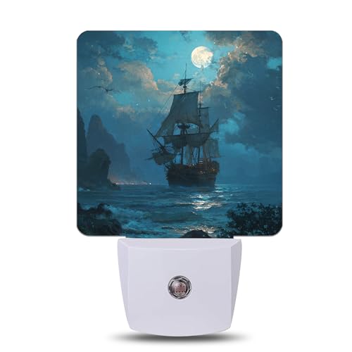 NSMNSM Pirate Ship Night Light, Dusk to Dawn Nightlight with Auto Sensor Lamp Home Indoor Stairway Kitchen Corridor, Night Lights Plug Into Wall Decorative for Boys Girls Women Men Room Gifts