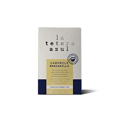 LA TETERA AZUL Infusión De Manzanilla. Infusión Digestiva Y Alivio De Gases. Camomile Manzanilla. 20 Bolsitas De 1 Gramo.