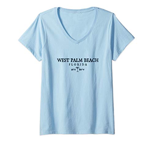 Womens West Palm Beach Palm Tree Surf Beach Gift Tee V-Neck T-Shirt