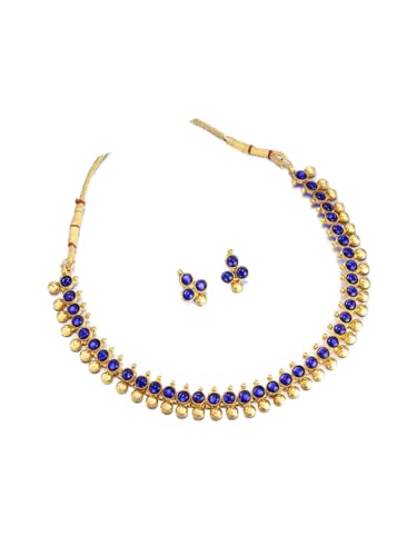 Juego de joyas con piedra azul accesorios de latón dorado DMZ-2463 talla S