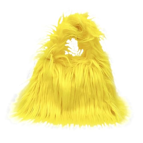 ikasus Faux Fur Handbags Furry Fluffy Fuzzy Bags Plush Tote Cute Handbag Faux Fur Crossbody Bag Shoulder Bag for Women, Yellow