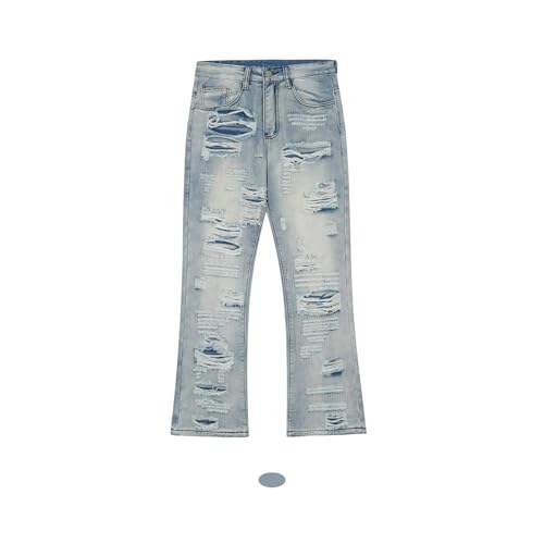 Jeans Pants Trouser Denim Street Trendy Tear Hole Micro Horn Retro Personality Loose Casual Straight Leg for Men3