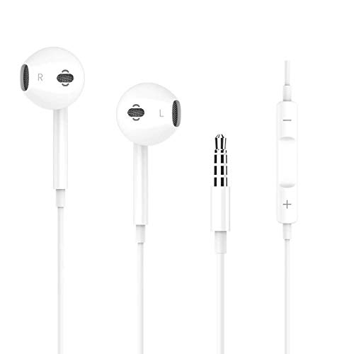 Auriculares, LEIOSSE Auriculares con Micrfono Auriculares con Cable y Micrfono Auriculares In-Ear Estreo para Todos los Movils, Tabletas, PCs con Conector de Audio de 3,5 mm -Blanco
