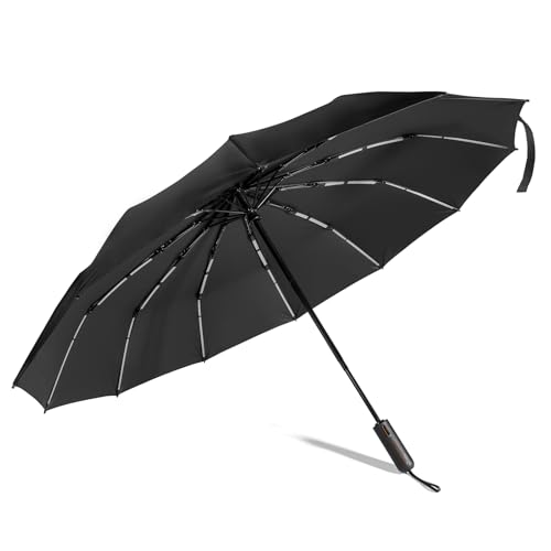 Paraguas Plegable,106 cm de Envergadura, Negro,Paraguas Antiviento con 12 Varillas, Estable a Prueba de Viento,Paraguas Viaje con Función Automática de Apertura y Cierre