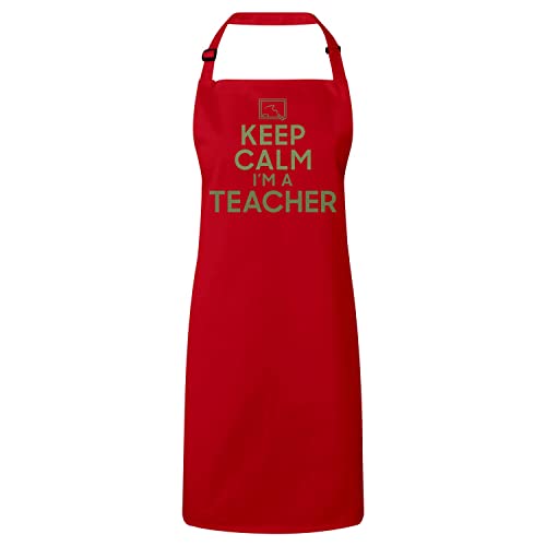 Tablier professeur rouge anti-tache avec message Keep Calm pour maitre d'école