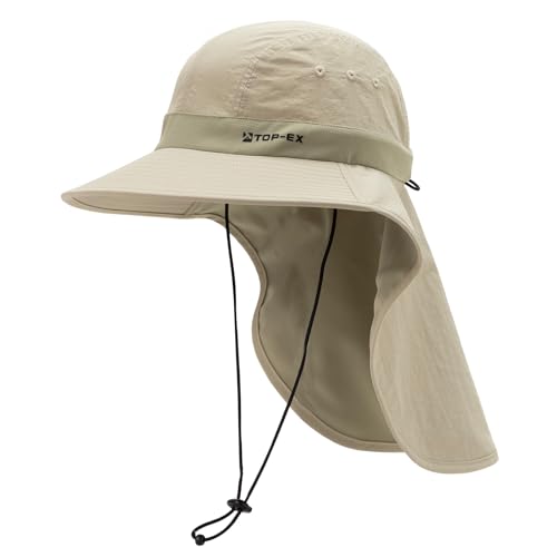 TOP-EX Herren Sonnenhut mit Nackenschutz UV-Schutz Wanderhut mit Kühlender Technologie Breite Krempe & Faltbar Safari Fischerhut für Outdoor Angeln & Garten Khaki L-XL