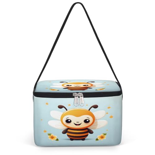 GzLeyigou Bee Lunch Bags for Women Men 9 Cans, Hot & Cold Food Delivery Bag Insulated Grocery Bag Insulated Lunch Box Lovely Bee Cooler Bag for Office Work Picnic Beach