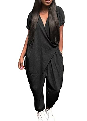 Combinaison entière à croisement noire en taille 52 pour femme chic