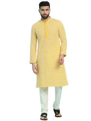 Image of Rajubhai Hargovindas Men's Chikankari Embroidered Cotton Kurta (Ches)