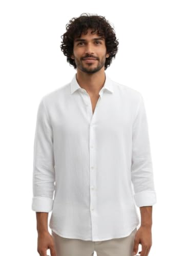 Image of Men's Solid Linen Cotton Shirt | Casual | Plain | Full Sleeve | Summer-Regular Fit|Men Stylish Shirt | Men Formal Shirt