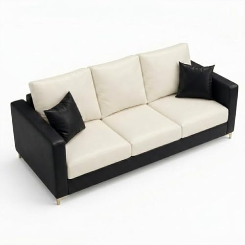 Image of Hayes Dual Tone Premium Leatherette 3 Seater Sofa | Golden Aesthetic Legs | Spacious Soft Touch Comfort Seating | Modern Sofa for Living Room (Black & Cream)