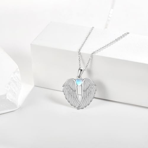 Image of YFN Angel Wings Necklace 925 Sterling Silver Guardian Angel Wings Pendant Necklace Birthstone Necklace for Women Girls Christmas Jewelry Gifts