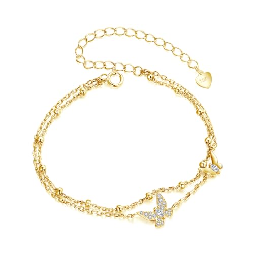 Qings Pulsera Mariposa para Mujer de Plata de Ley 925 Cadena Ajustable de Doble Capa con Animales Insectos Regalo Joyería de Cumpleaños
