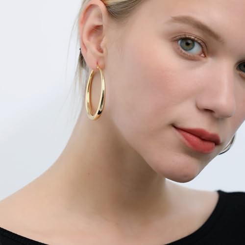 5mm Wide 925 Sterling Silver Hoop Earrings Silver Hoop Earrings for Women Hypoallergenic Large Silver Hoop Earrings Lightweight Big Hoop Earrings for Women (40/50/60mm)3