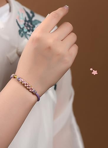 Image of Granddaughter Bracelet for Women, Cute Pink Peach Blossom Knot Bracelet from Grandma Trendy Handmade Braided Charms Bracelets Holiday Jewelry Gifts