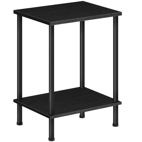 HOOBRO End Table, Small Side Table, Nightstand with 2-Layer Storage Shelves, Sofa Table for Small Spaces, Living Room, Bedroom, Stable Frame, Easy Assembly, Black BB09BZ01