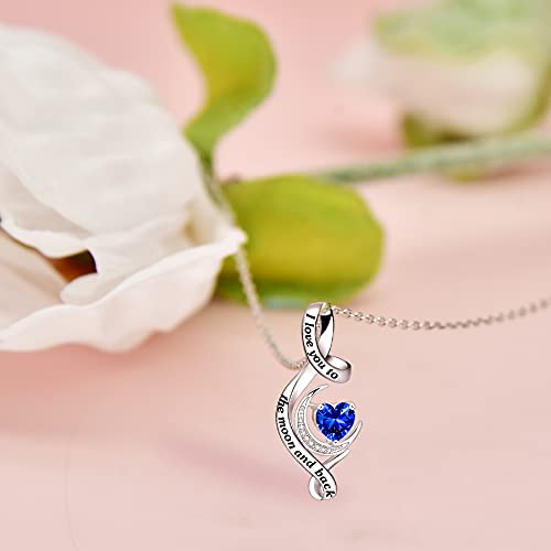 Distance I Love You to The Moon and Back Necklace 925 Sterling Silver Birthstone Necklace Birthday Valentines Day Gifts for Girls Women Wife Mom Daughter - Image 4