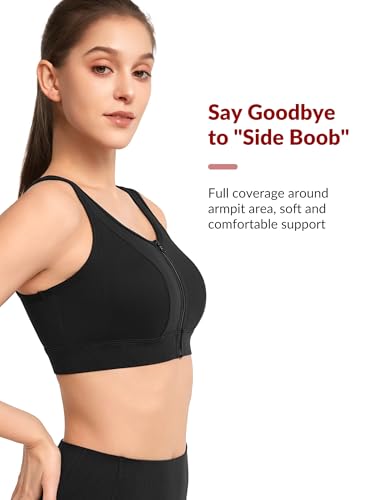 Yvette High Impact Sports Bras for Women Front Zipper Jacquard Plus Size Full Support Molded Cup Sports Bra for Running3