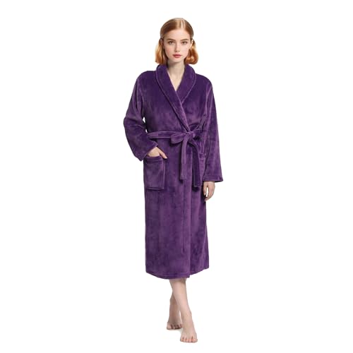 Eonkasp Plush Soft Robes for Women Premium Fleece Womens Robe Cozy Warm Bathrobe Purple S-M