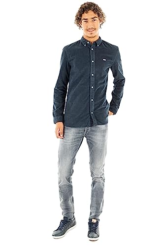 Tommy Jeans Herren TJM SOLID Cord Shirt DM0DM15145 Freizeithemden, Blau, L