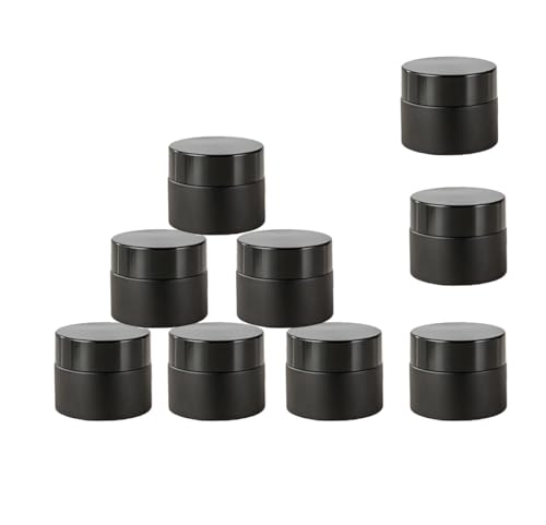 9 Pack Black Glass Jars with Lids and Inner Liners,15g Small Glass Cream Jar Travel Size Containers,Empty Round Cosmetic Containers for Cream,Lotion,Lip Balms,Eye Creams,Powder,Ointments