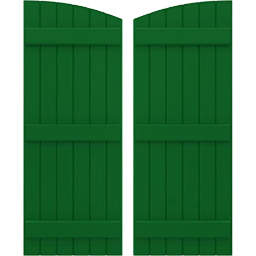 Ekena Millwork ARW401BE621X73HGH Americraft Six 3 Exterior Real Wood Joined Board-n-Batten Shutters w/Elliptical Top (Per Pair), 21"W x 73"H, Viridian Green