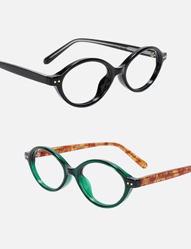 Image of Slocyclub 2pack Oval Blue Light Blocking Glasses for Women Men, Small 90s Retro Oval Frame Bluelight Glasses for Gaming /Computer /Screen(Black and Green Tortoise)