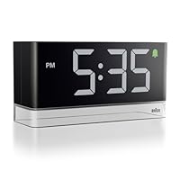Braun Digital Alarm Clock with Extra Large LED Display, Touch Snooze Zone, Quick Set, Adjustable Night Light, Beep Alarm, in Black, model BC27B