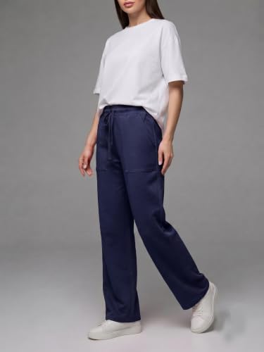 Image of Mehrang Women's Wide-Leg Side Pocket Trouser|Palazzo Pants|High Waist Trousers with Drawstring|Lightweight Casual & Travel Wear|Women Trousers Pants | Trousers Flared Korean Style