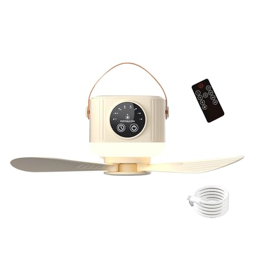 Buerfu Ventilador de techo para con ligero ventilador de techo portátil para carpa | Ventilador de techo pequeño iluminado con control remoto 3600mAh - Enfriador al aire libre con temporizador,
