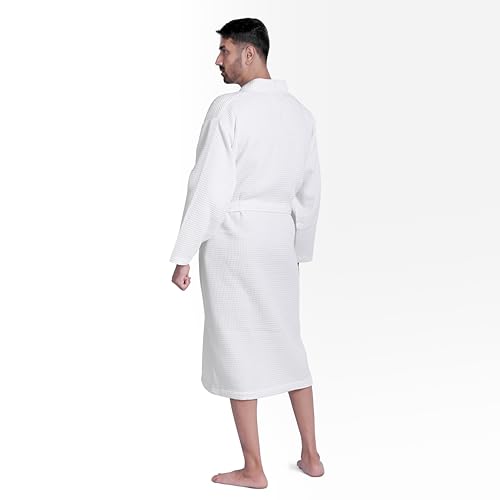 Looperry Unisex White Waffle Bathrobe (1 Piece) Luxurious & Lightweight Shower Robe in Organic Cotton Poly Blend4