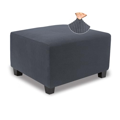 Image of NeColorLife Stretch Ottoman Cover Square Oversized Soft Knitted Jacquard Thick Covers for Large Square Ottoman Storage Stool Furniture Protector Dark Grey X-Large