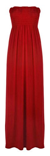 21Fashion Vestido largo para mujer, sin mangas, liso, estilo bandeau, rosso, M